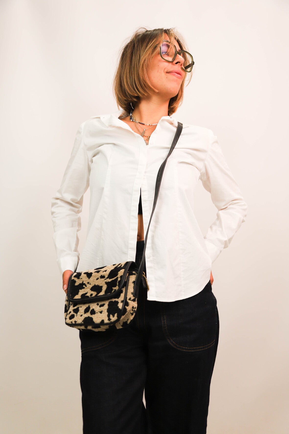 Sac bandoulière beige et noir Mandoline - NEUF