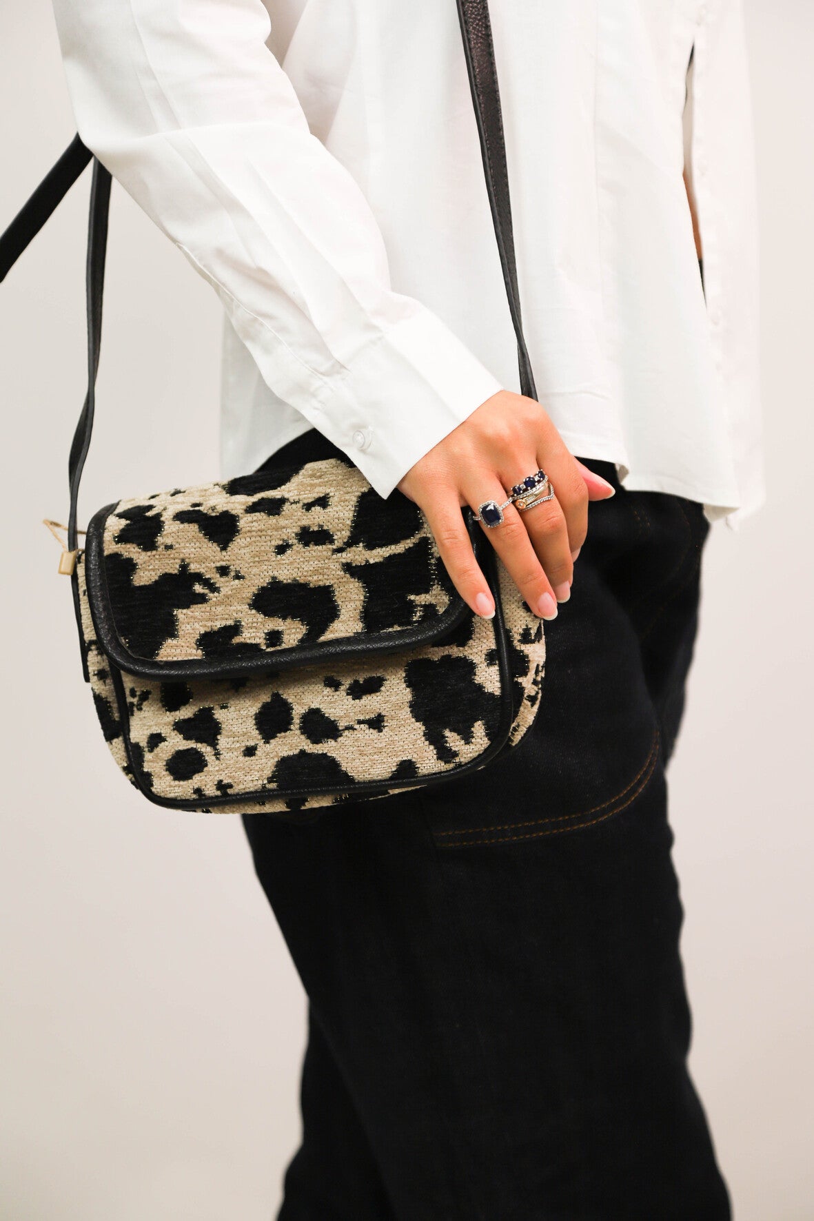 Sac bandoulière beige et noir Mandoline - NEUF