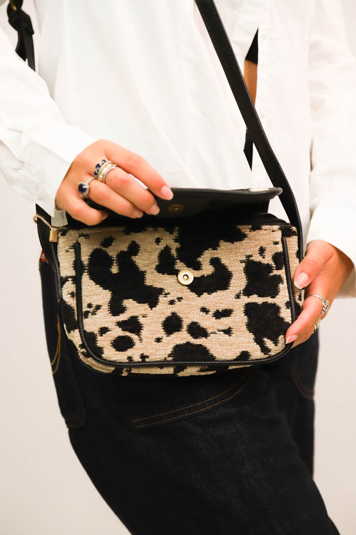 Sac bandoulière beige et noir Mandoline - NEUF