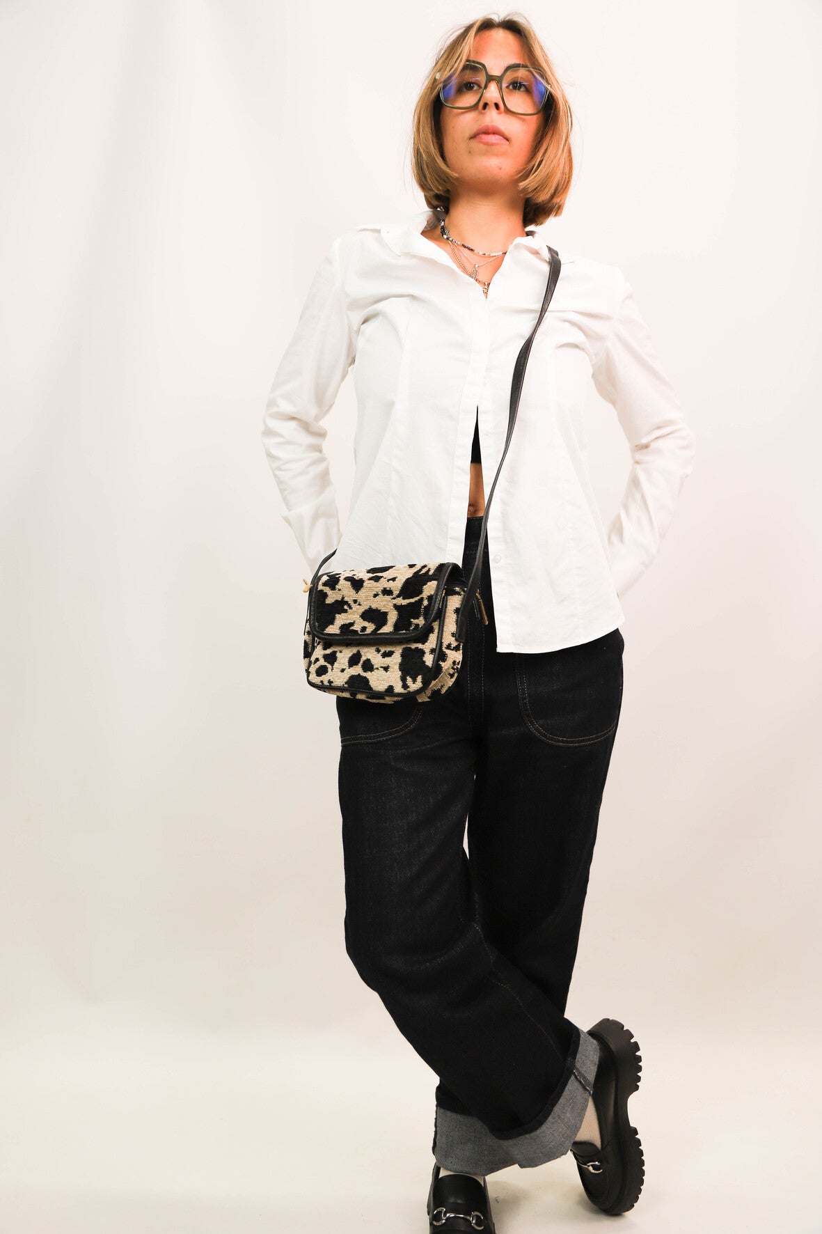 Sac bandoulière beige et noir Mandoline - NEUF