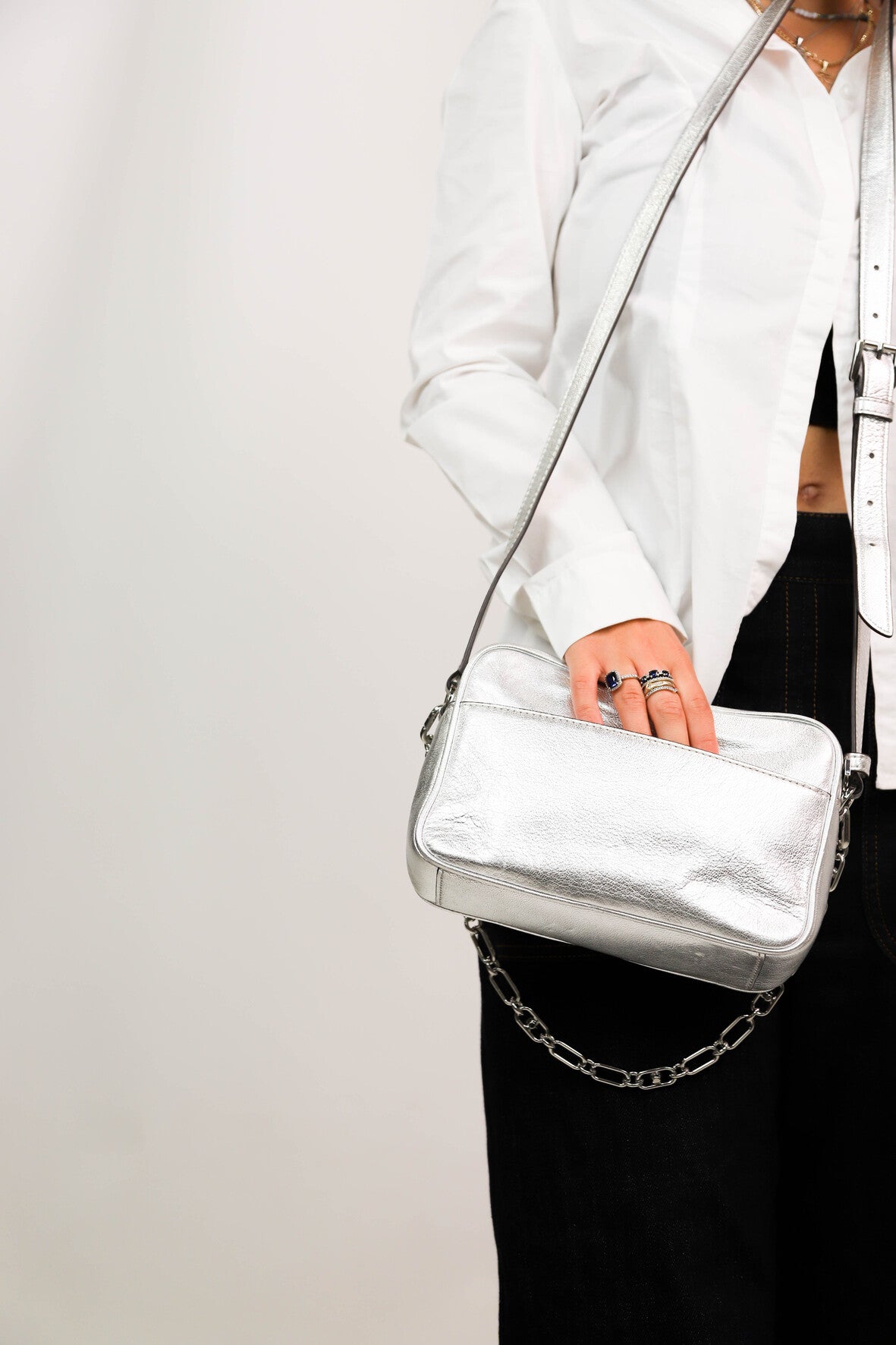Sac bandoulière argenté Michael Kors