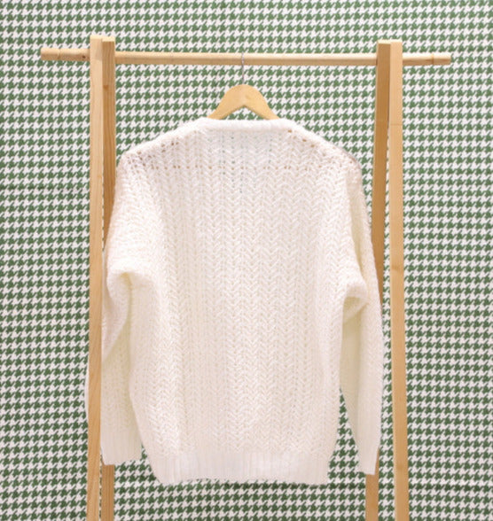 Pull écru tricoté main Taille M/L