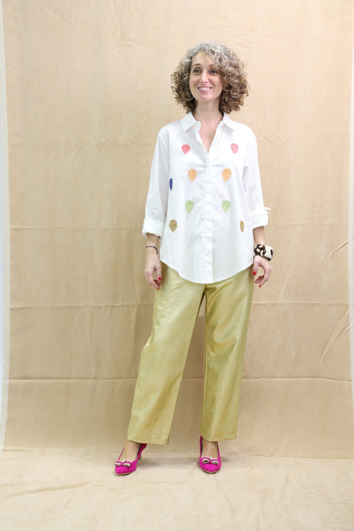 Chemisier blanc avec paillettes colorées M - NEUF