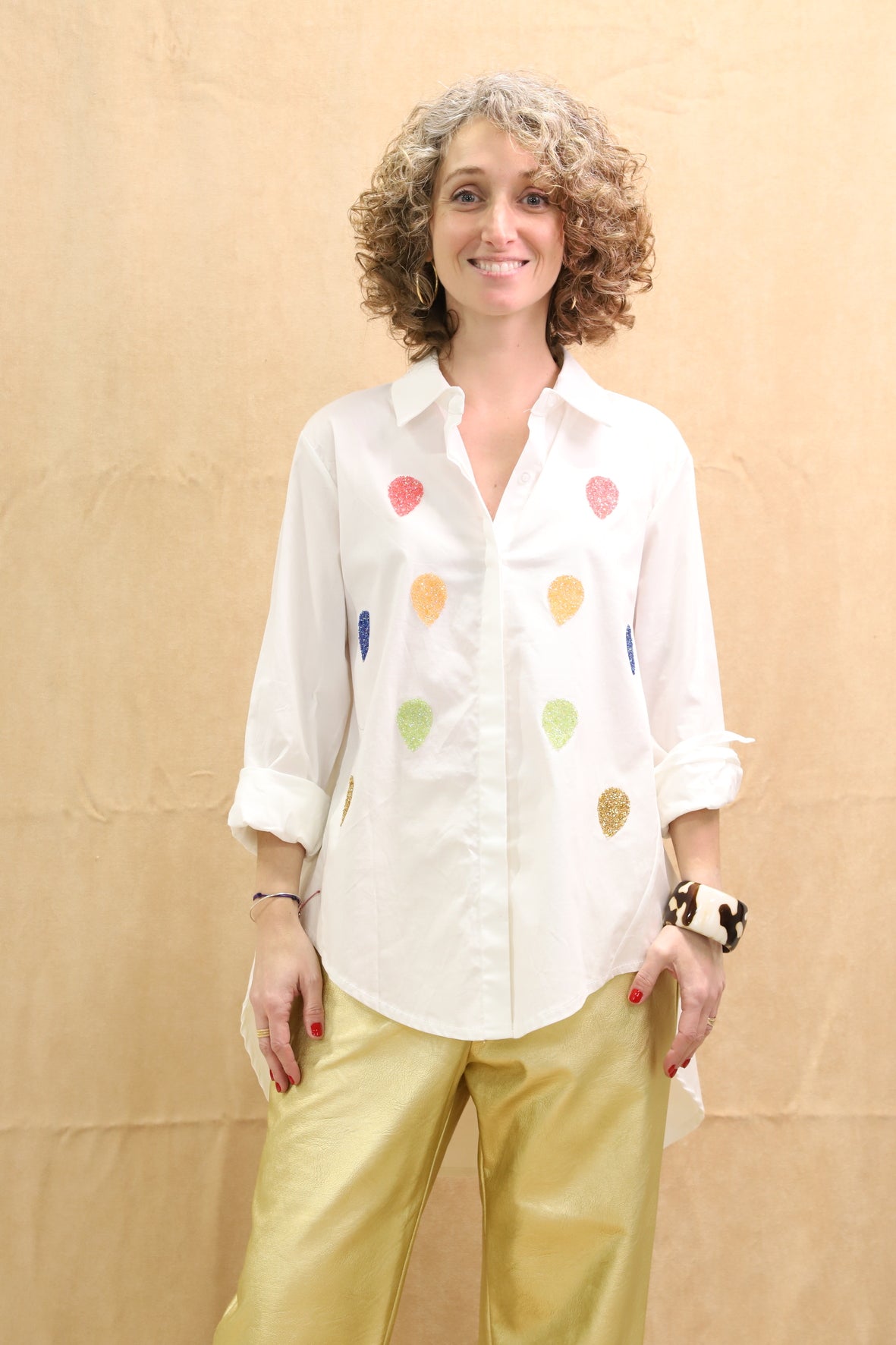 Chemisier blanc avec paillettes colorées M - NEUF