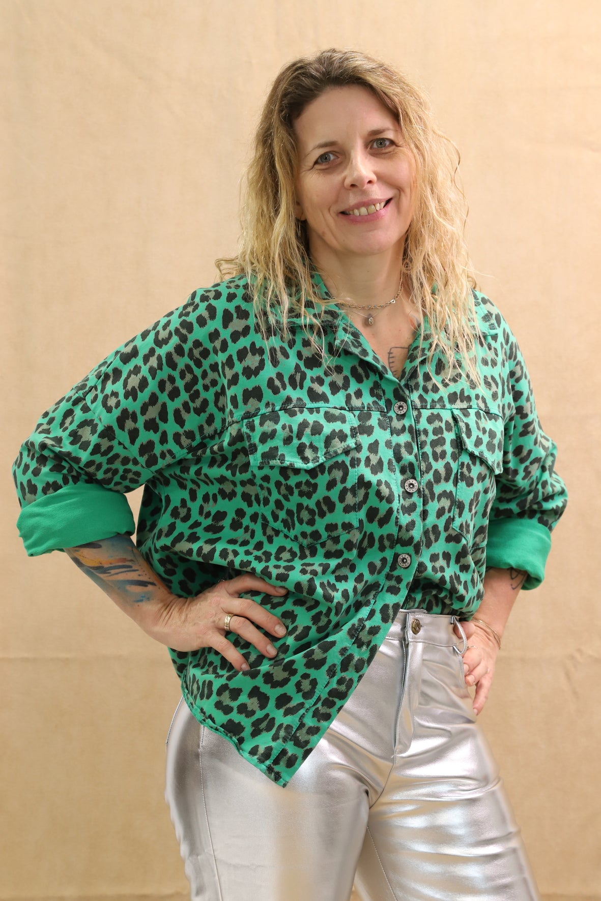 Chemise verte imprimé lépoard C'Mélodie Taille Unique