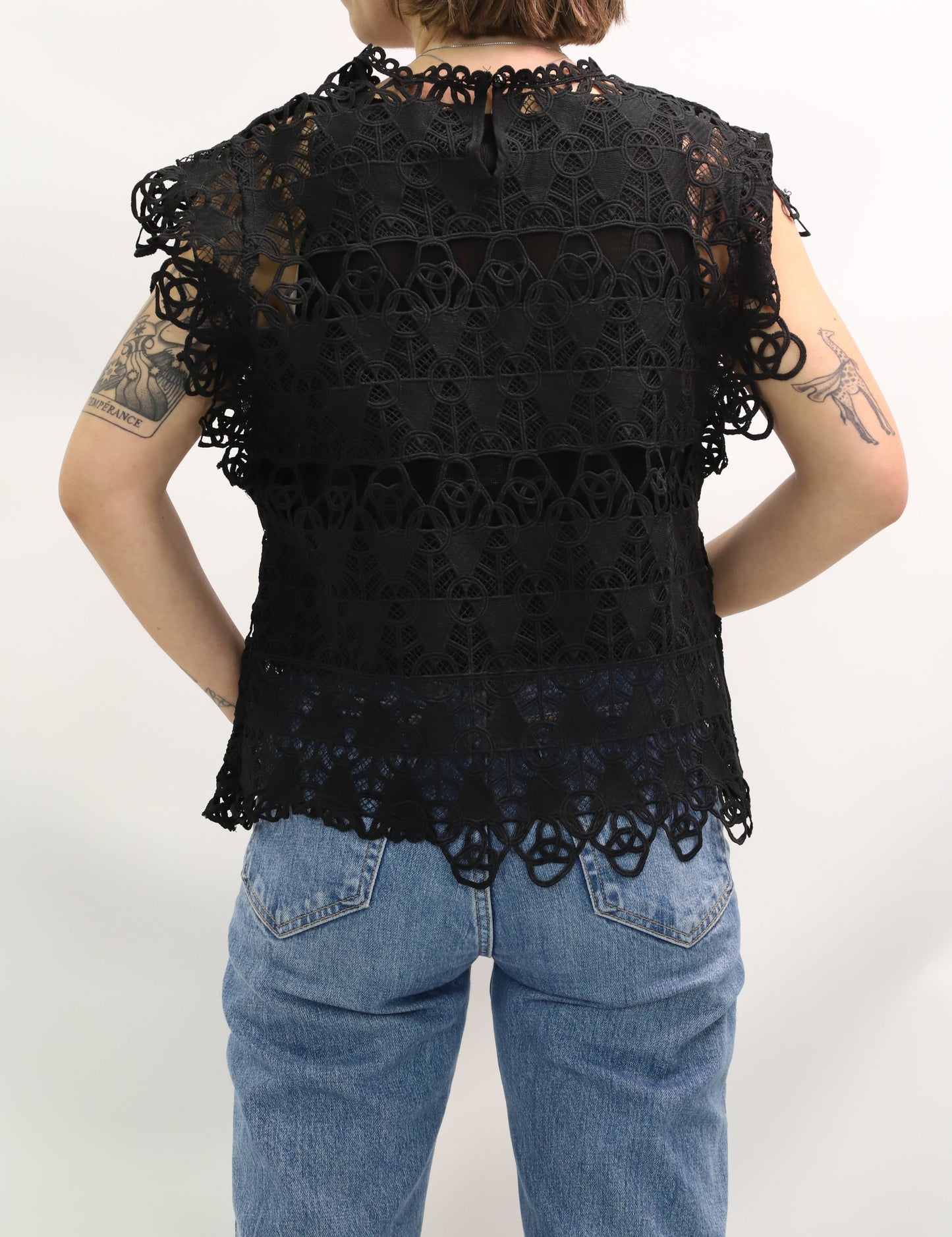 Chemisier dentelle sans manches noir Taille S