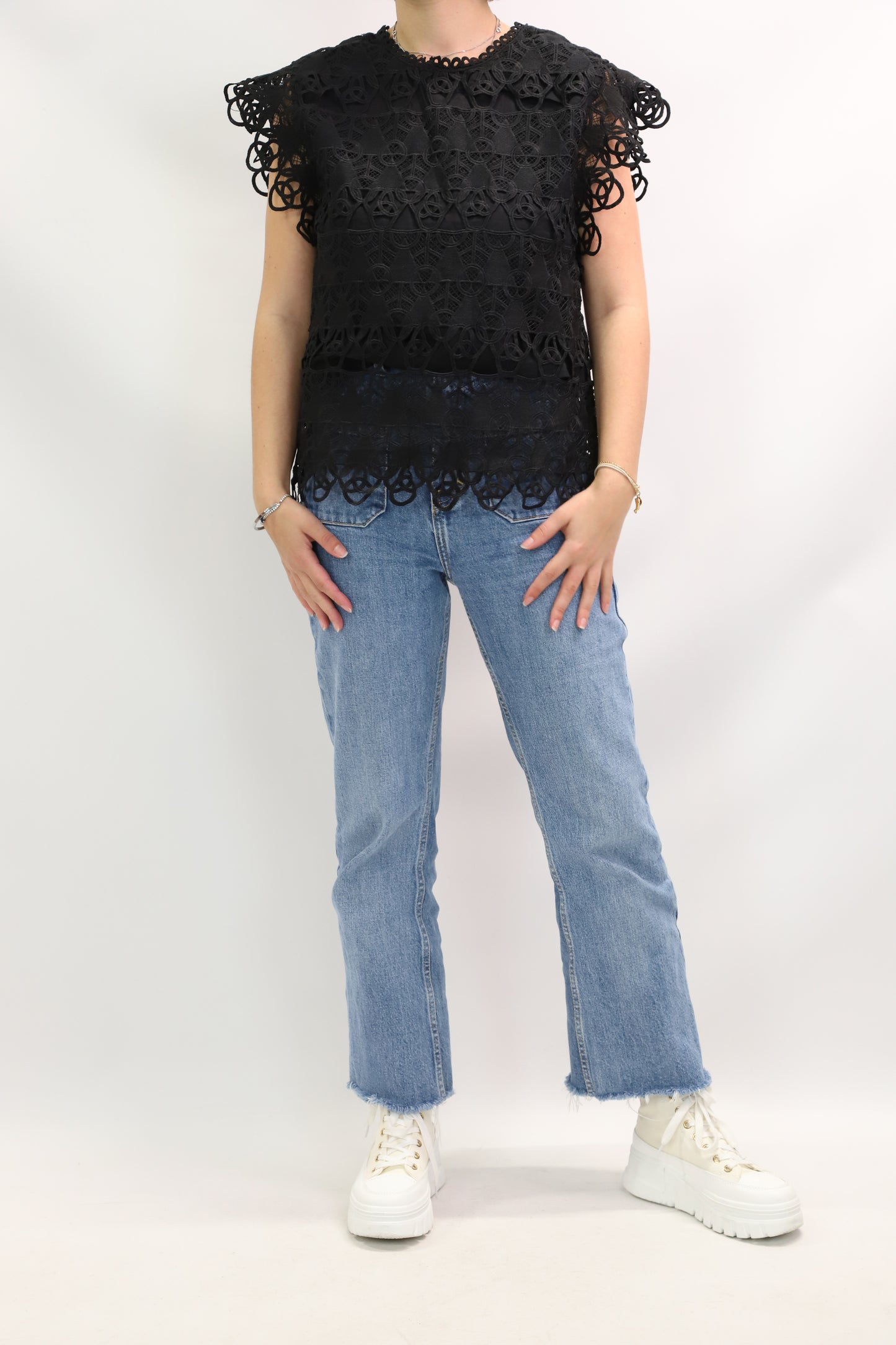 Chemisier dentelle sans manches noir Taille S