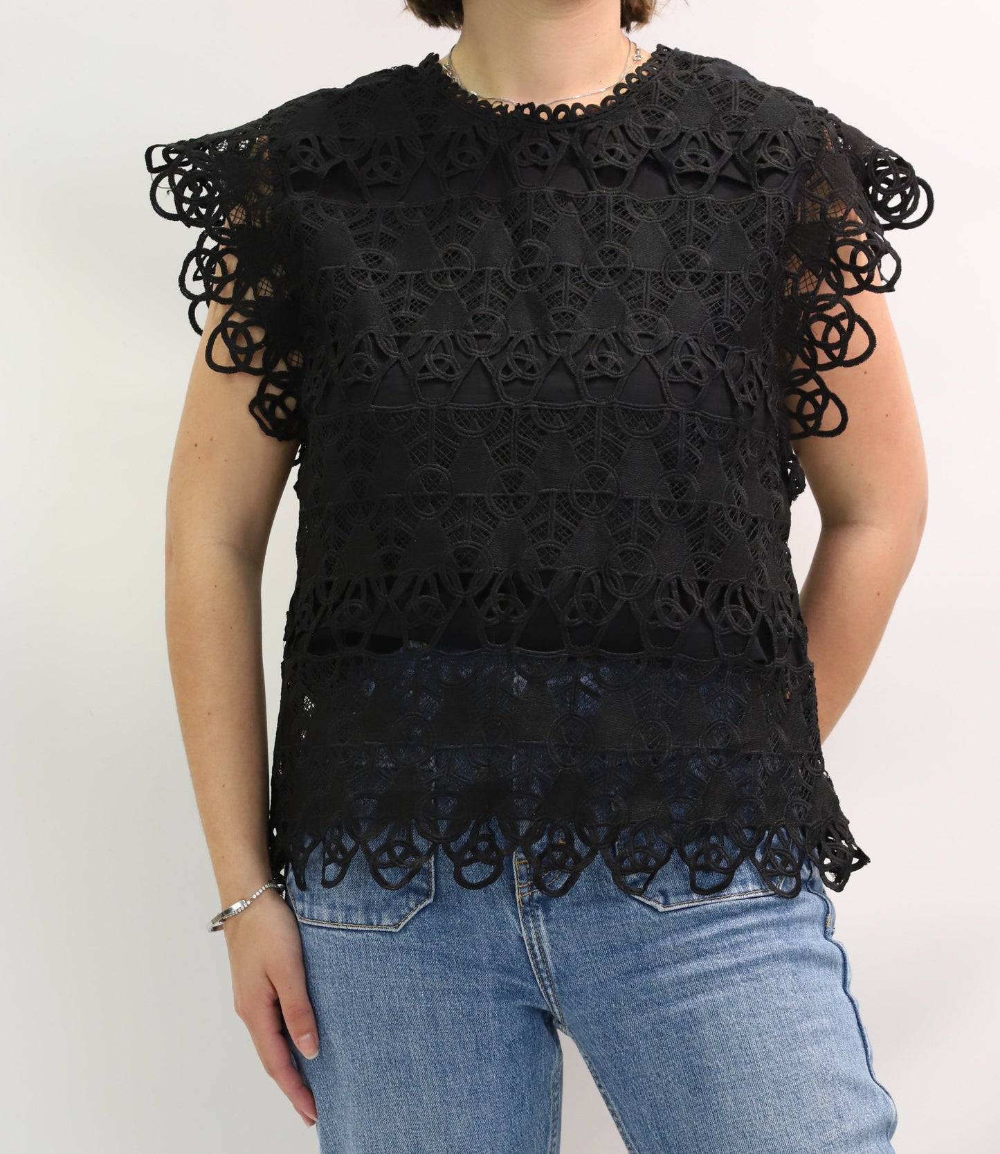 Chemisier dentelle sans manches noir Taille S