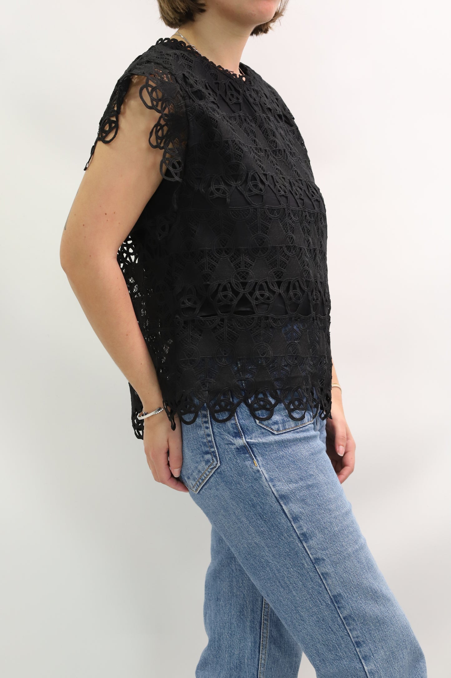 Chemisier dentelle sans manches noir Taille S
