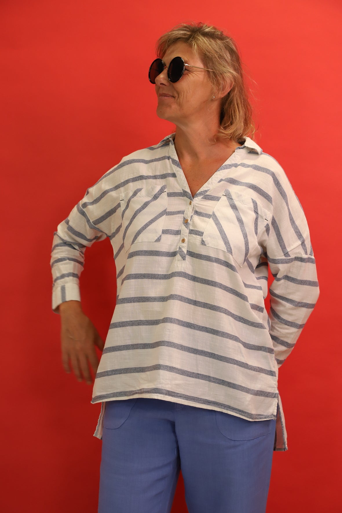 Chemise à manches longues rayée bleu et blanc ZARA XS (taille large)