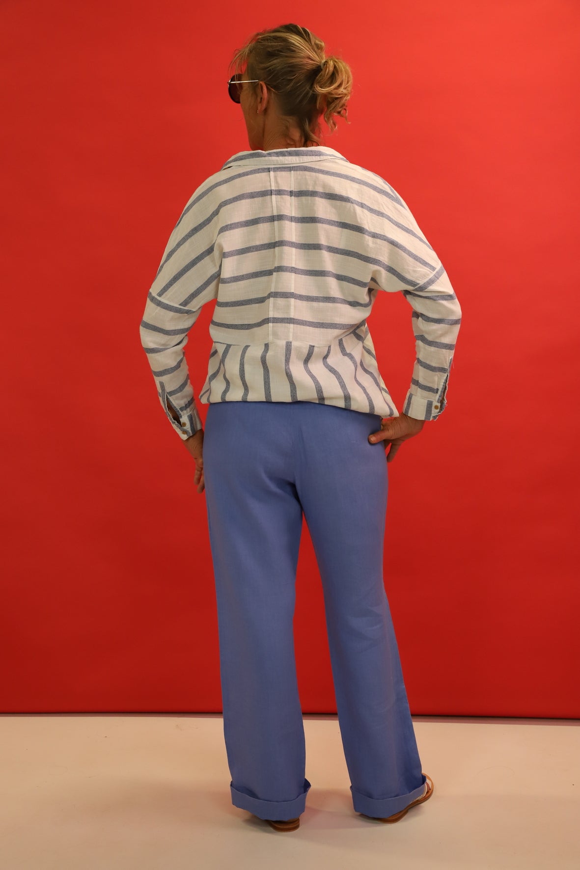 Pantalon lin bleu Sugar Taille L