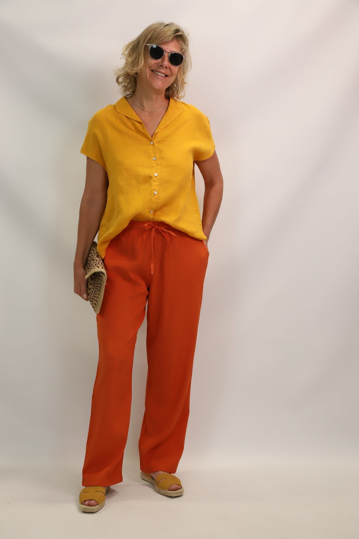 Chemise à manches courtes jaune moutarde, Maison 123, Taille M