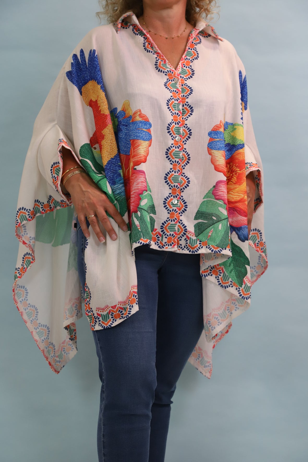 Chemise poncho motif perroquet oversize MINA ROSA - NEUF