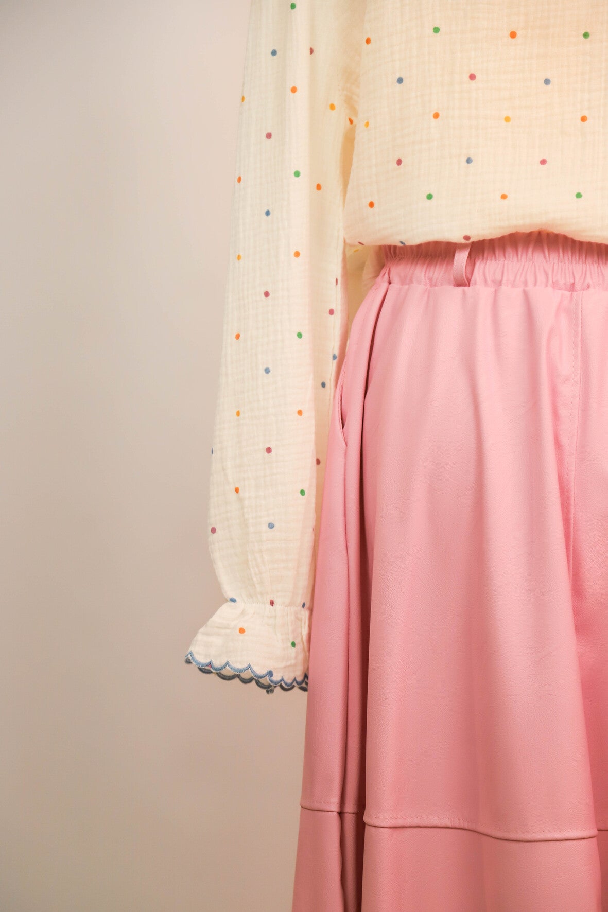 Chemisier gaz de coton blanc à pois Emma Ella Taille L