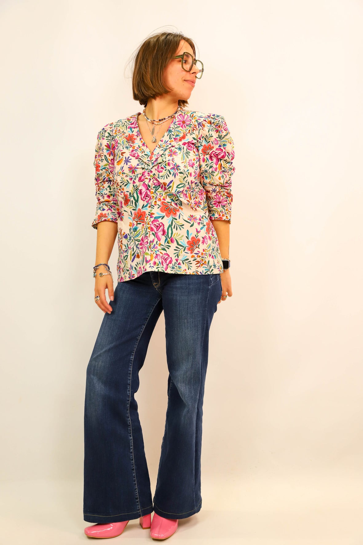 Chemisier fleuri manches 3/4 La Redoute M