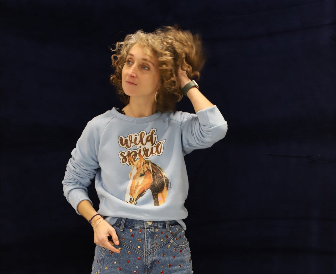 Sweat avec tête de cheval bleu ciel à bicyclette Tailles S à L - NEUF