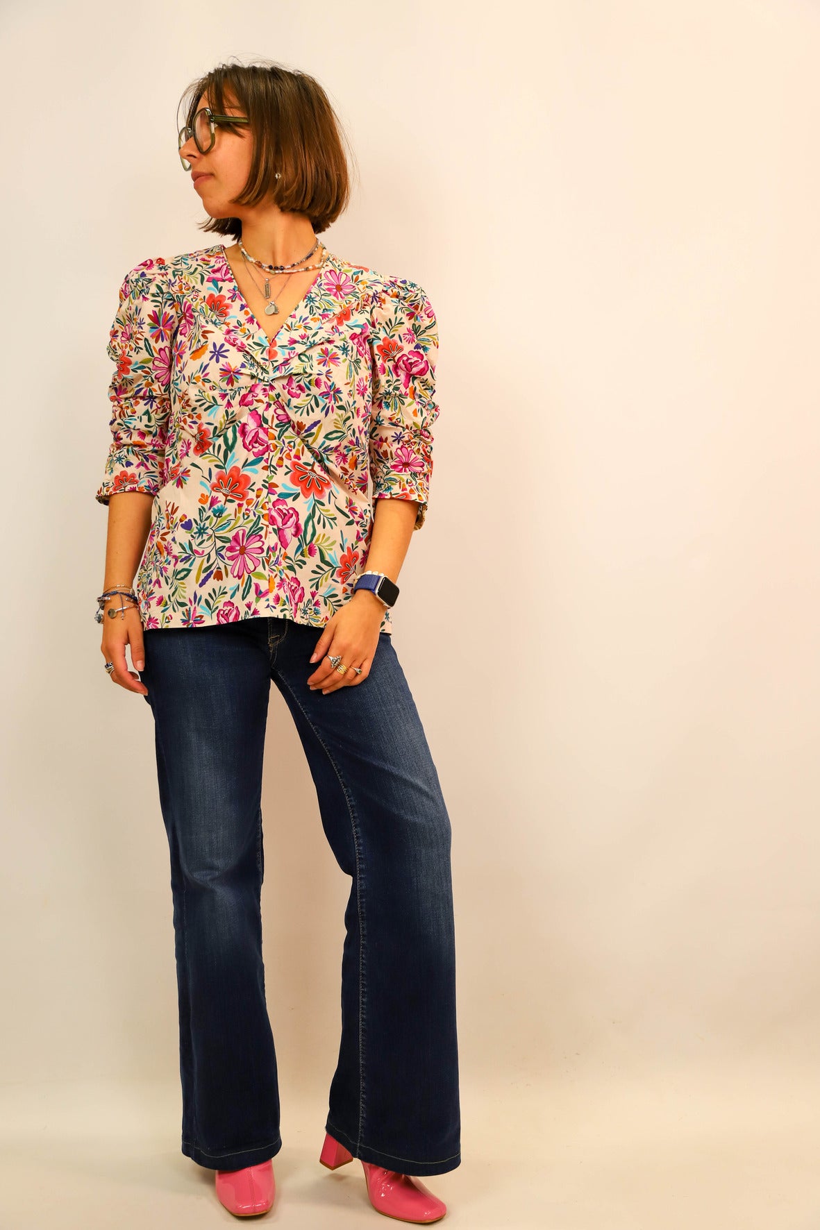 Chemisier fleuri manches 3/4 La Redoute M