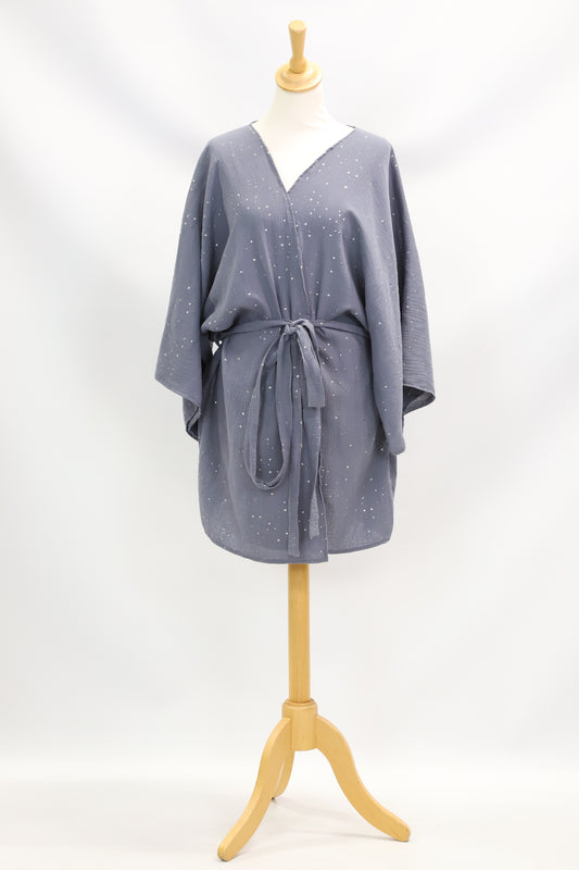 Collection La Ligne / Kimono gris clair étoiles argentées
