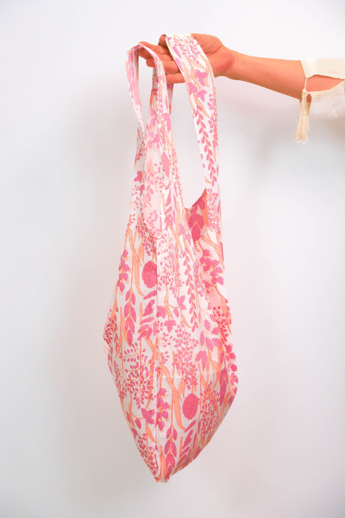 Sac en tissu fleuri orange et rose Fringuette La Ligne