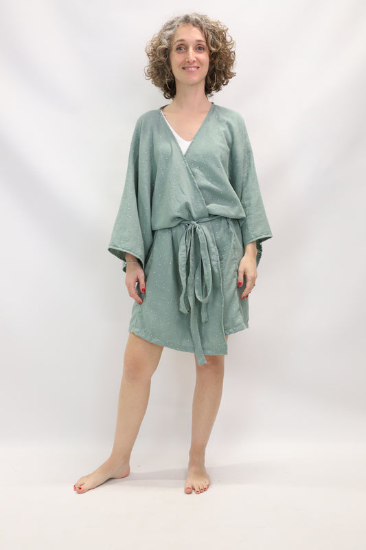 Collection La Ligne / Kimono vert pois argentés Taille Unique