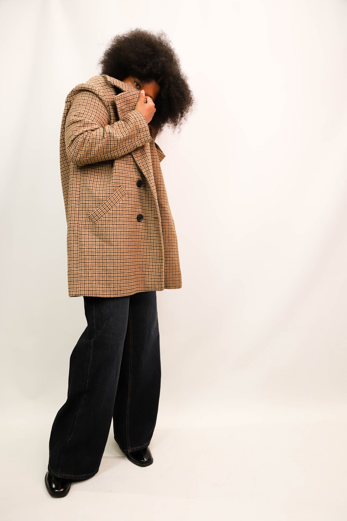 Manteau pied de poule marron Bershka Taille XS