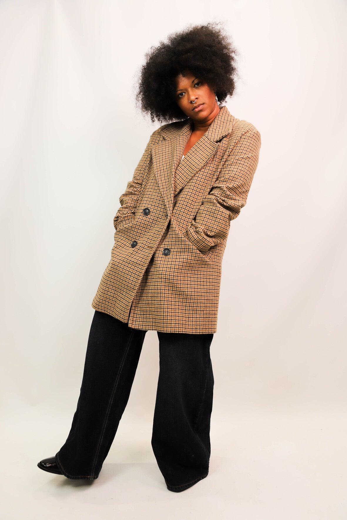 Manteau pied de poule marron Bershka Taille XS