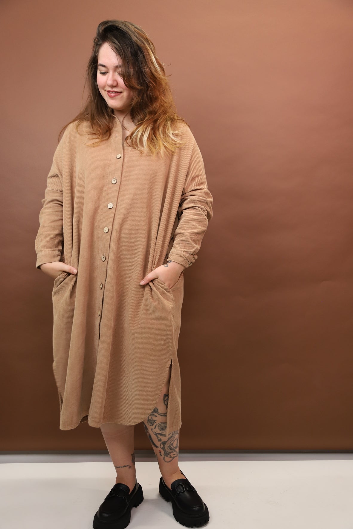 Robe en velours côtelé marron Taille Unique
