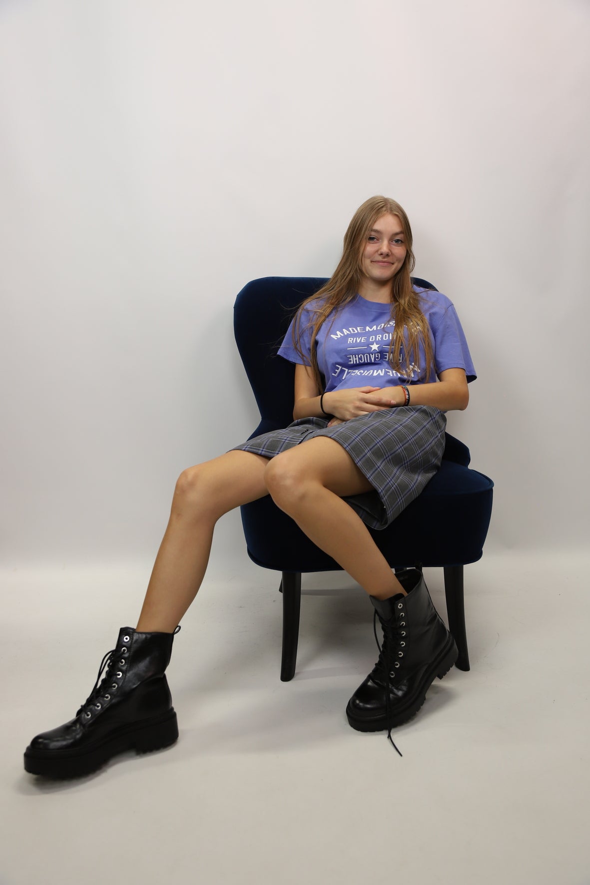 Tee shirt "Mademoiselle" bleu lavande, Jubylee, TailleS S/M - M/L