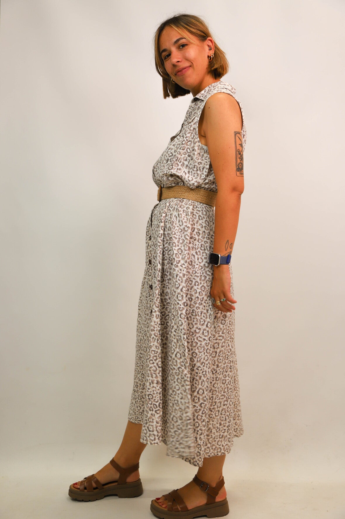 Robe léopard beige Mango Taille M