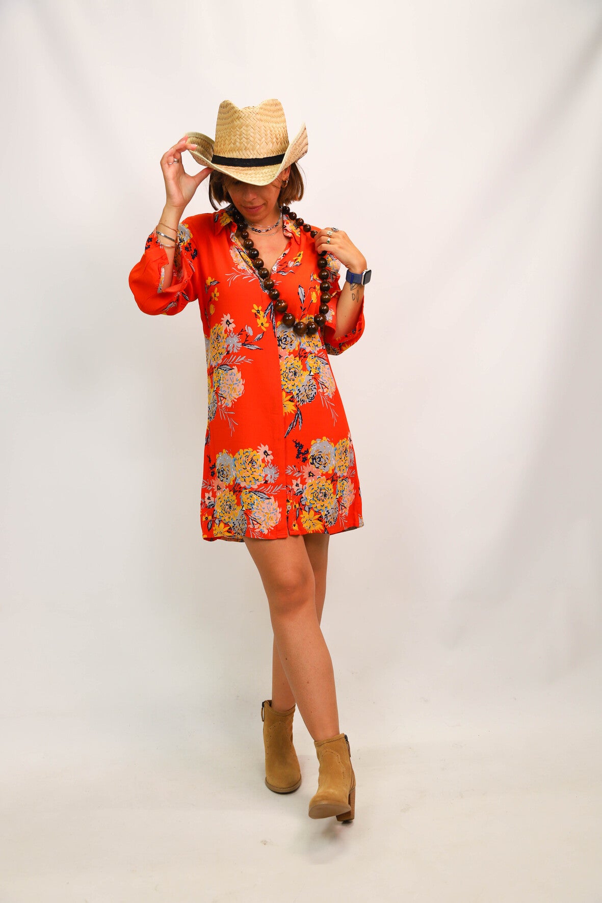 Robe fleurie orange Zara Taille S