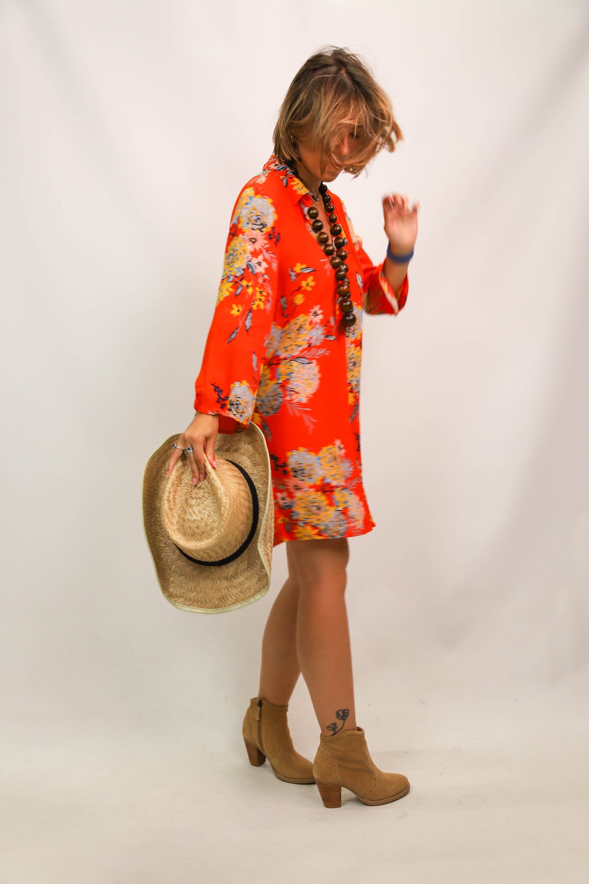 Robe fleurie orange Zara Taille S