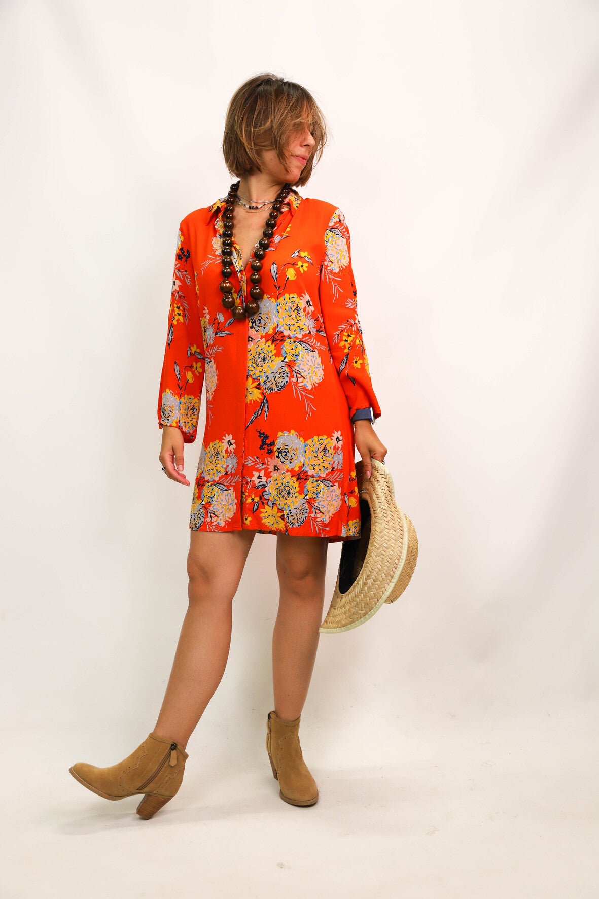 Robe fleurie orange Zara Taille S