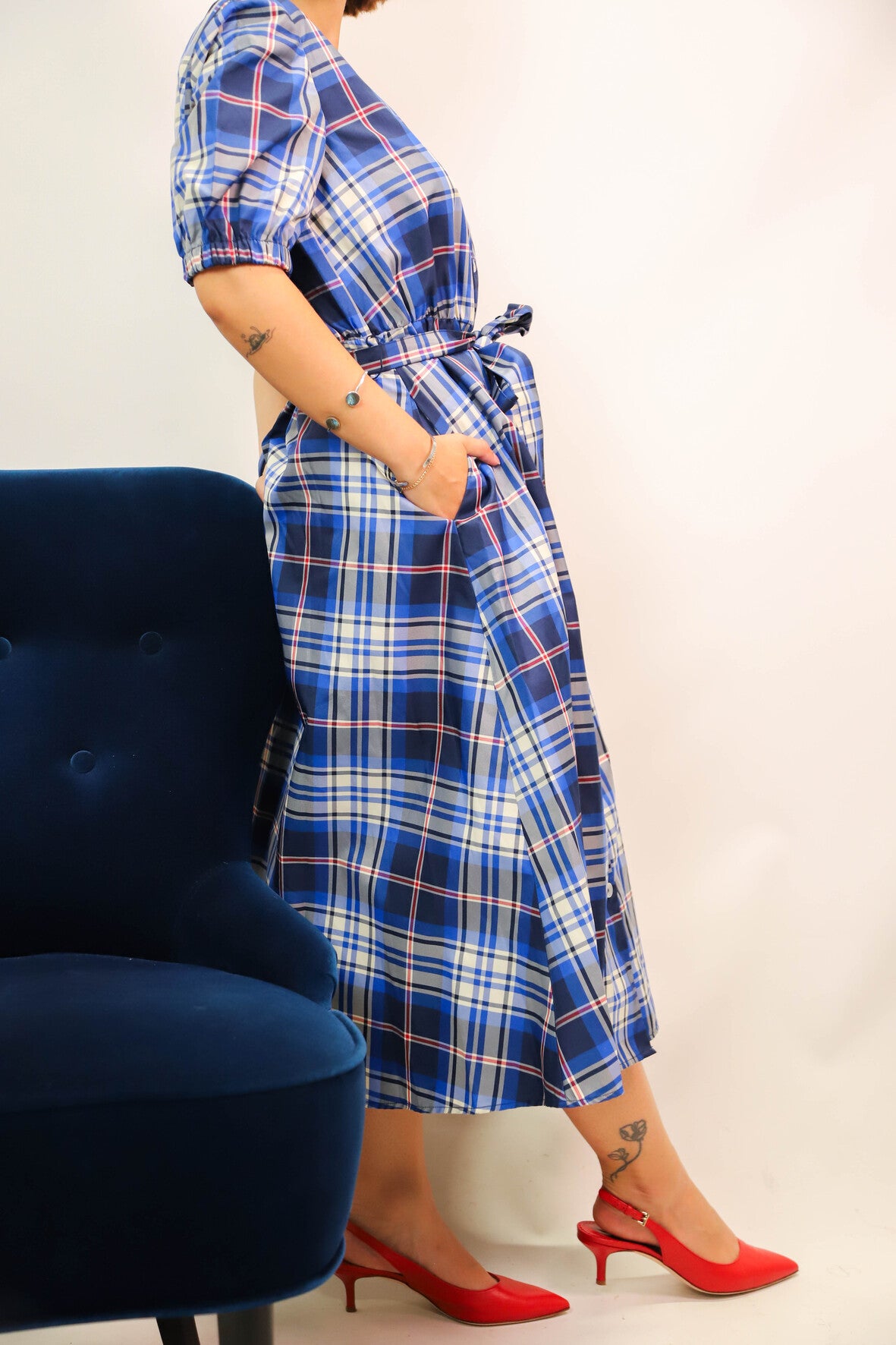 Robe à carreaux bleue Zara Taille S
