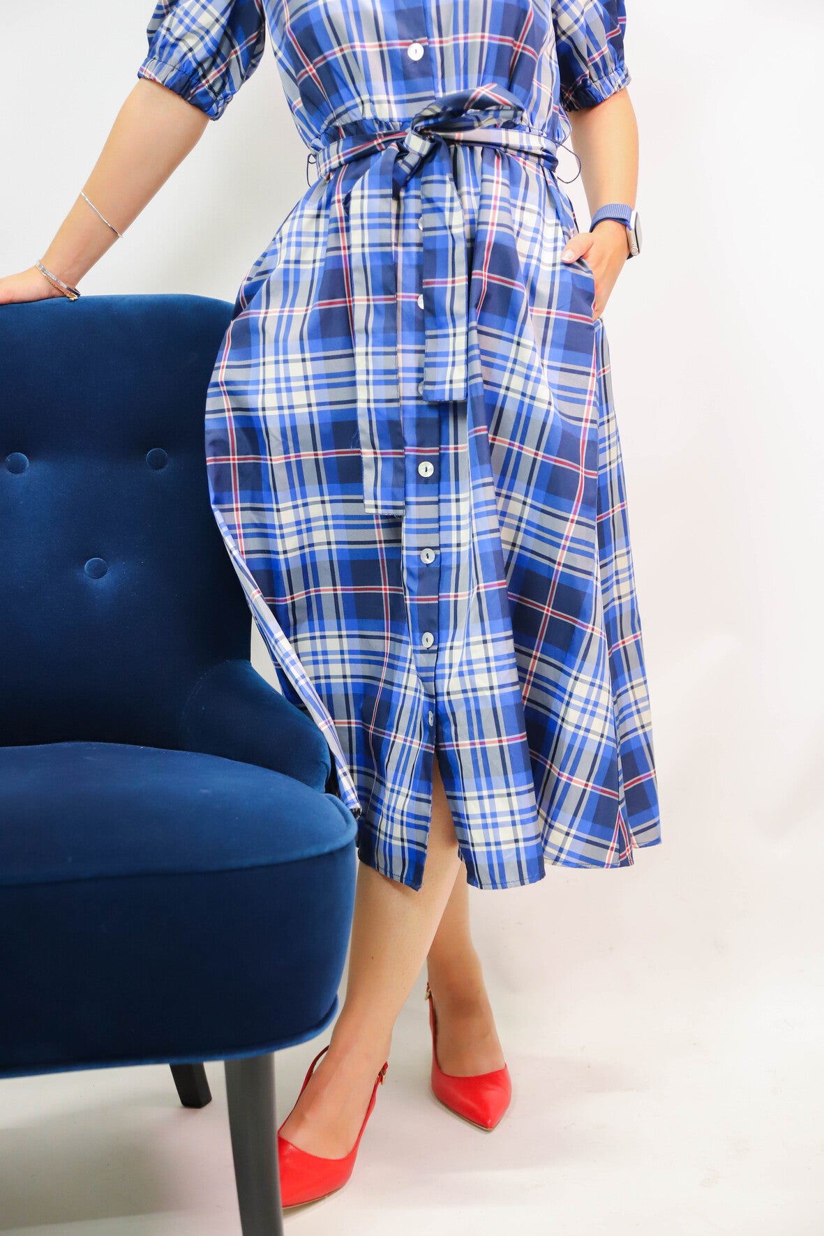 Robe à carreaux bleue Zara Taille S