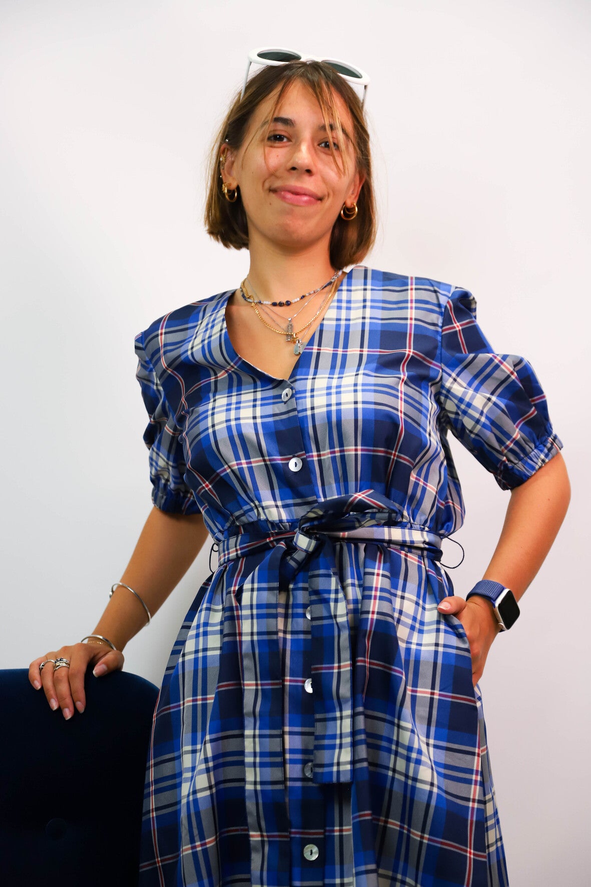 Robe à carreaux bleue Zara Taille S