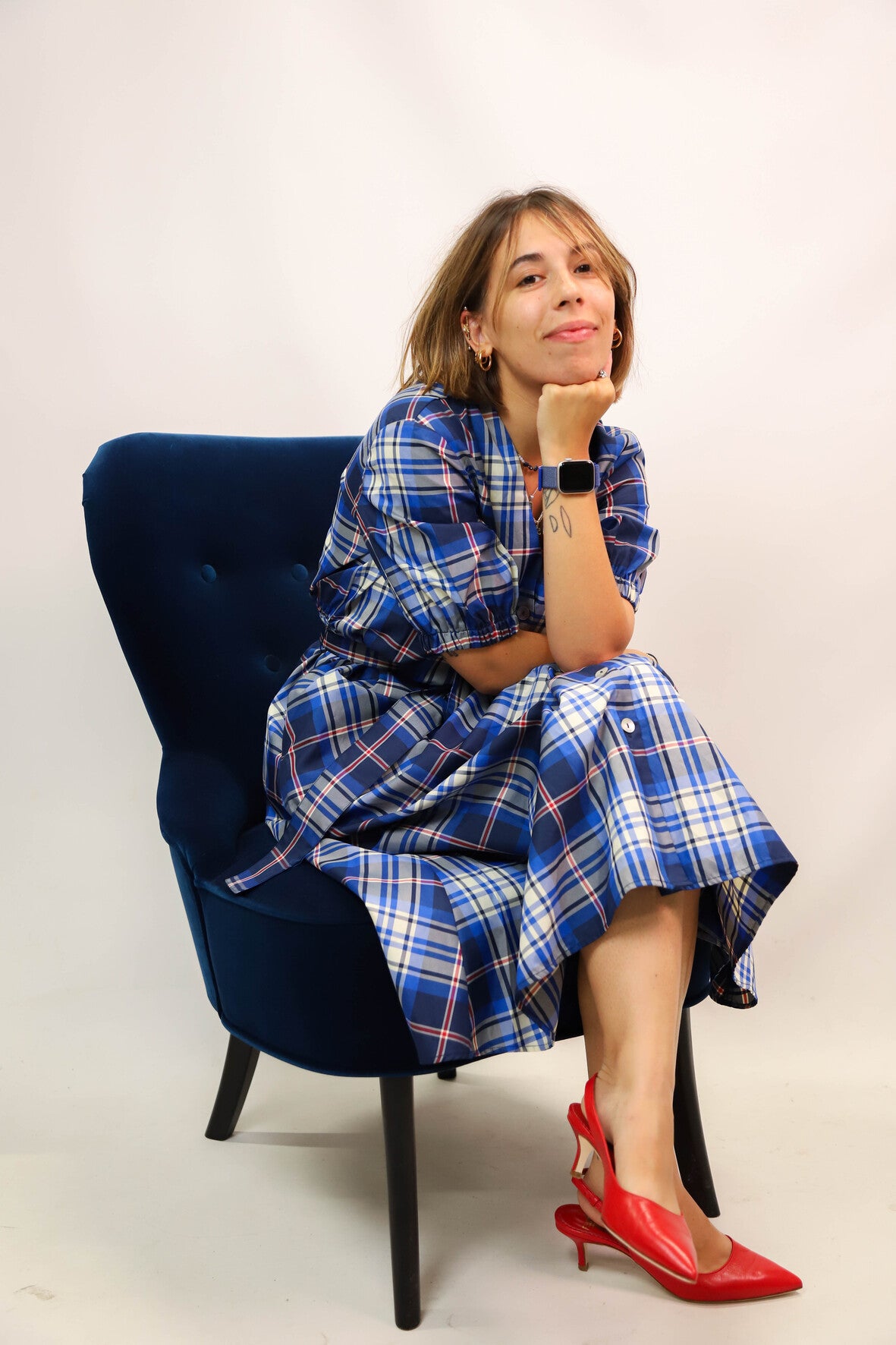Robe à carreaux bleue Zara Taille S