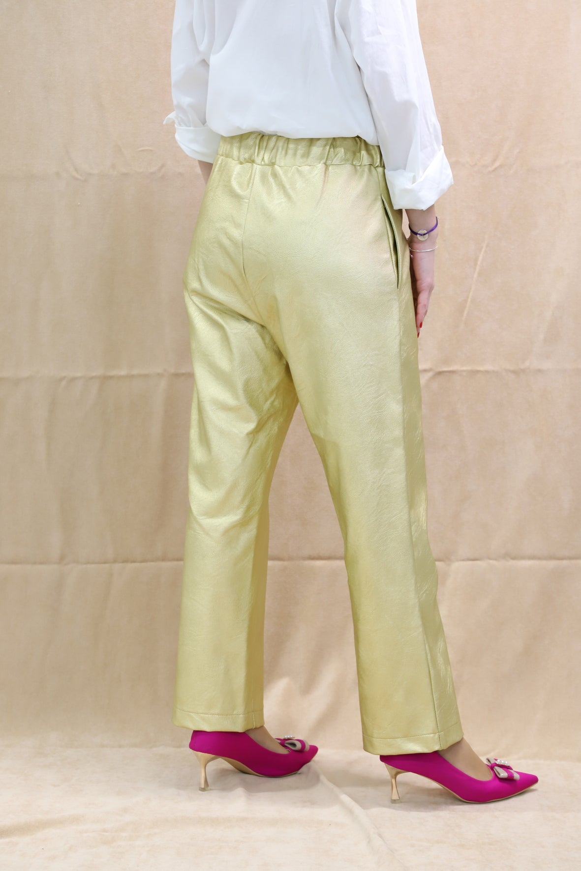 Pantalon large doré taille élastique Charming Girl Taille S-M - NEUF