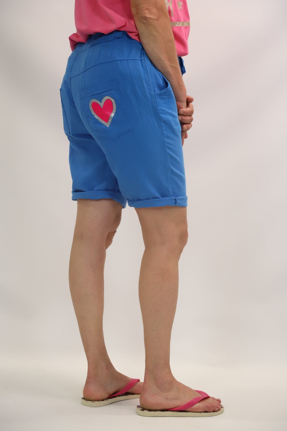 Short bleu taillle élastique, Carla Giannini, M - NEUF