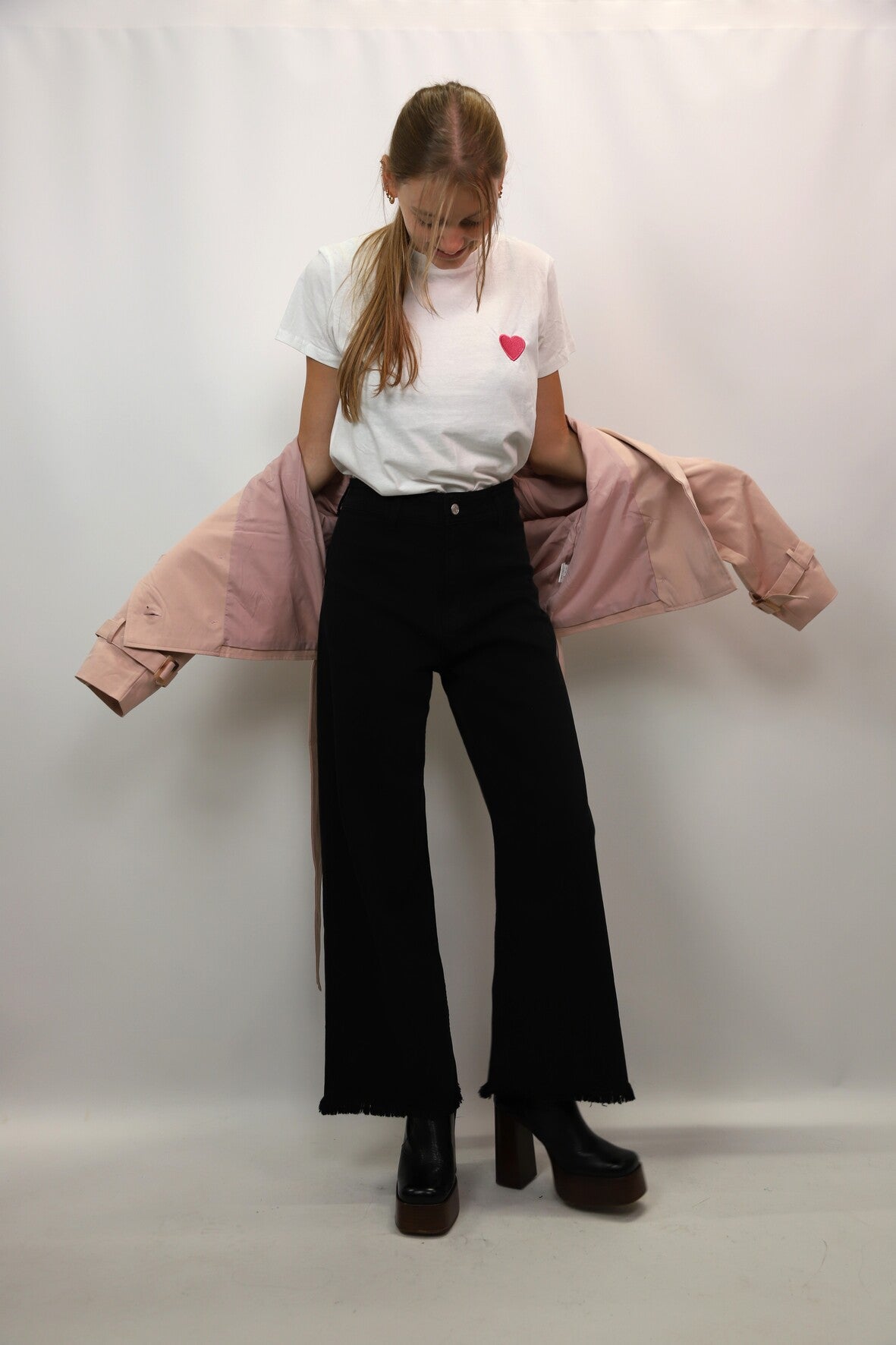 Tee shirt blanc imprimé coeur rose Jubylee Tailles S/M et M/L