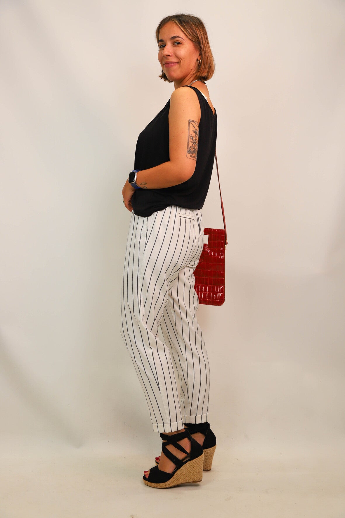 Pantalon rayé blanc et noir Bershka Taille XS