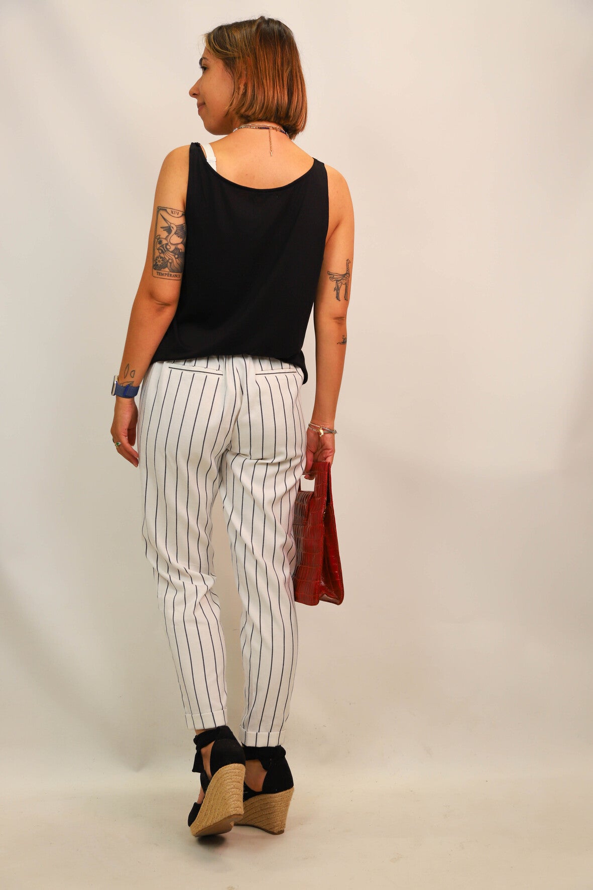 Pantalon rayé blanc et noir Bershka Taille XS