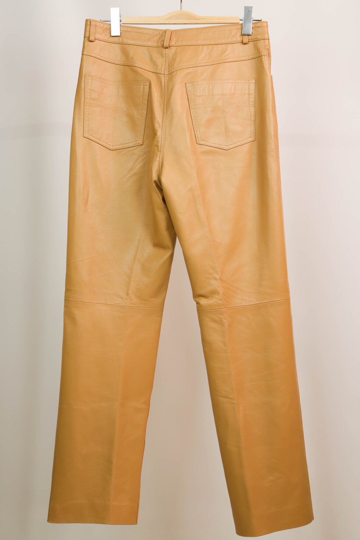 Pantalon camel en cuir véritable, doublure intérieure - Galerie Birkemeyer Taille XL /42