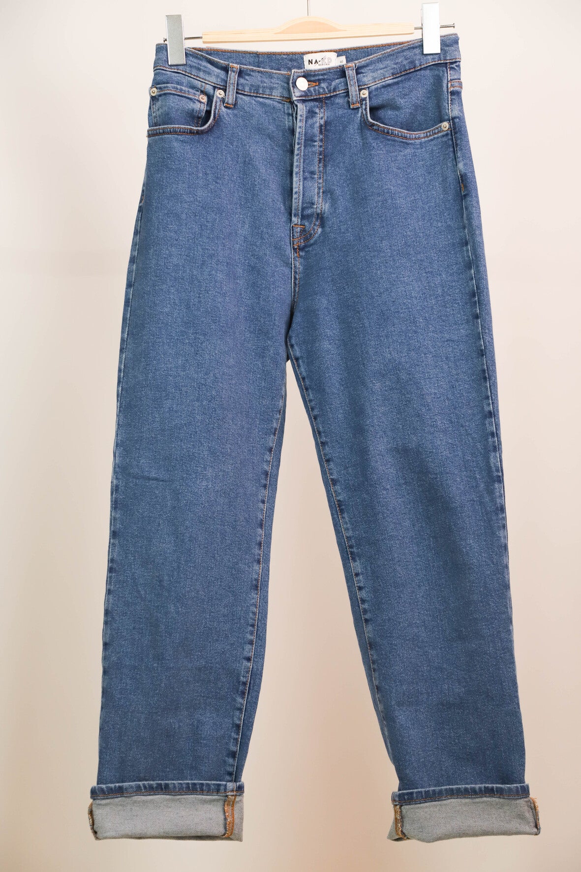 Pantalon bleu taille haute coupe large Na-Kd Taille L - 40