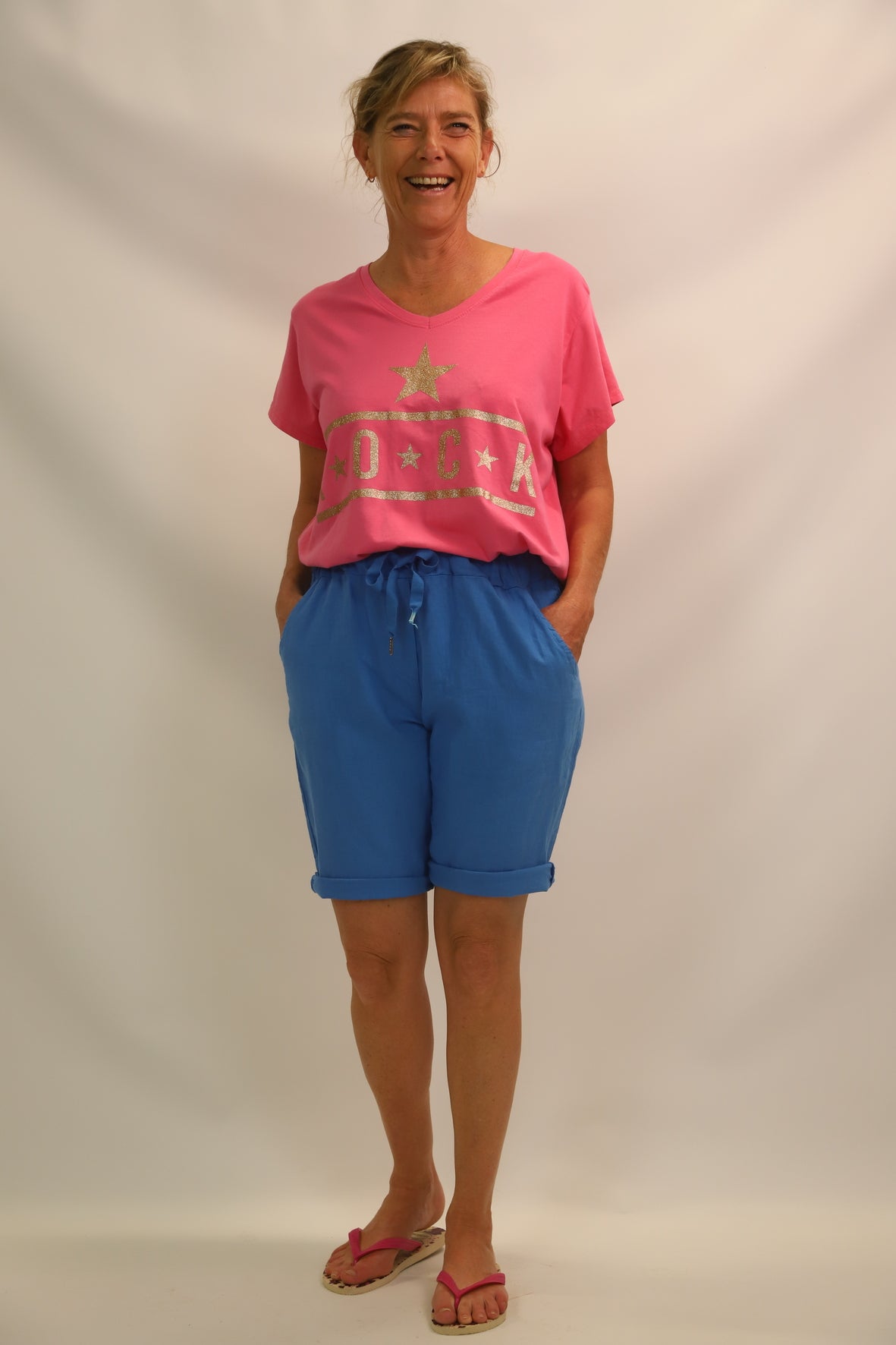 Short bleu taillle élastique, Carla Giannini, M - NEUF