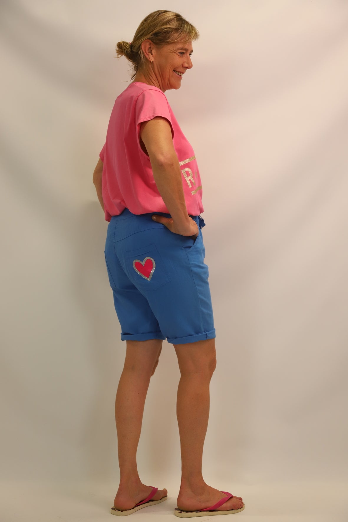 Short bleu taillle élastique, Carla Giannini, M - NEUF