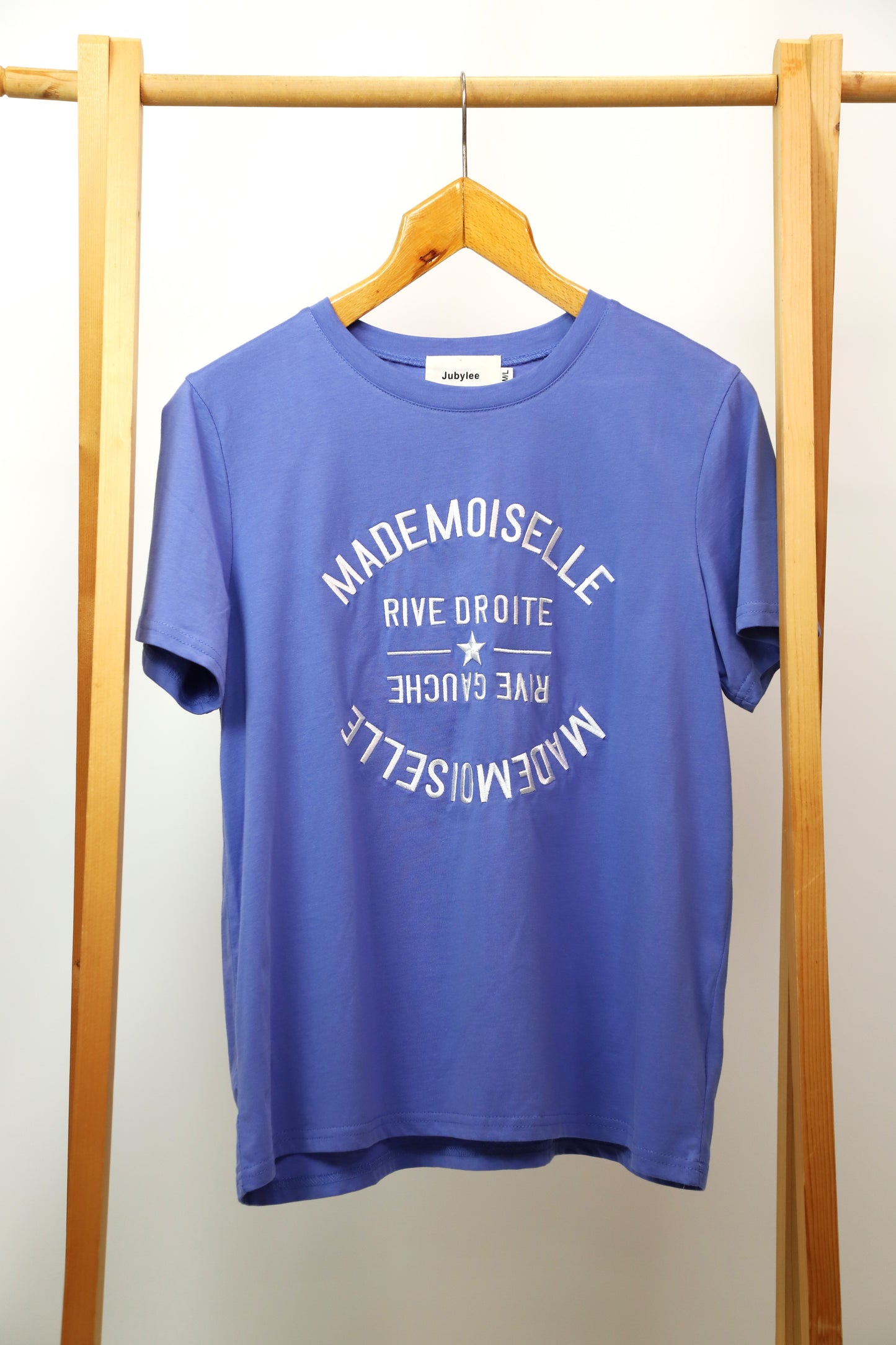 Tee shirt "Mademoiselle" bleu lavande, Jubylee, TailleS S/M - M/L