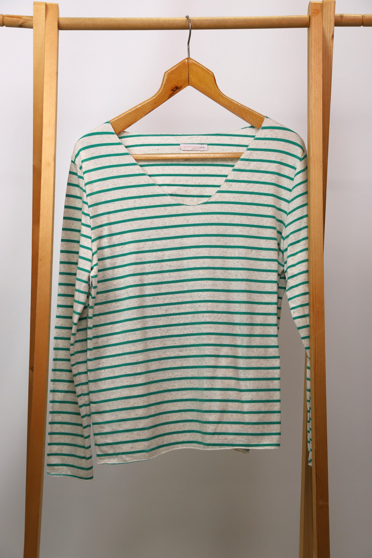 Tee shirt rayé vert/écru Andromède Taille M-L