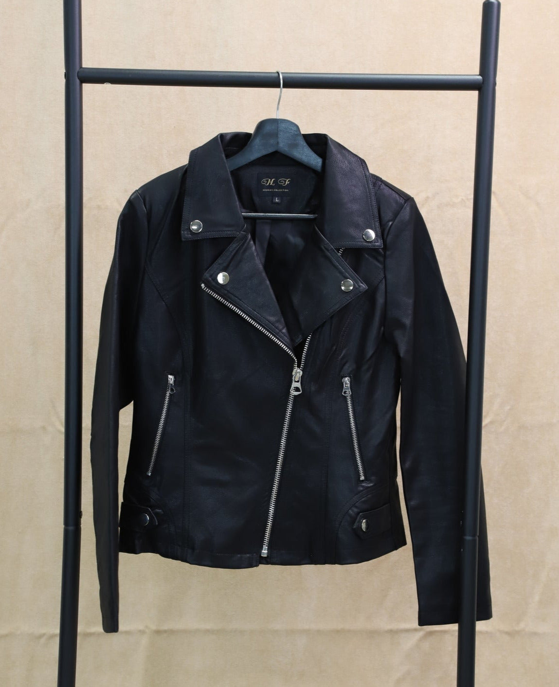 Blouson en simili cuir noir - Marque HF - Taille L - NEUF