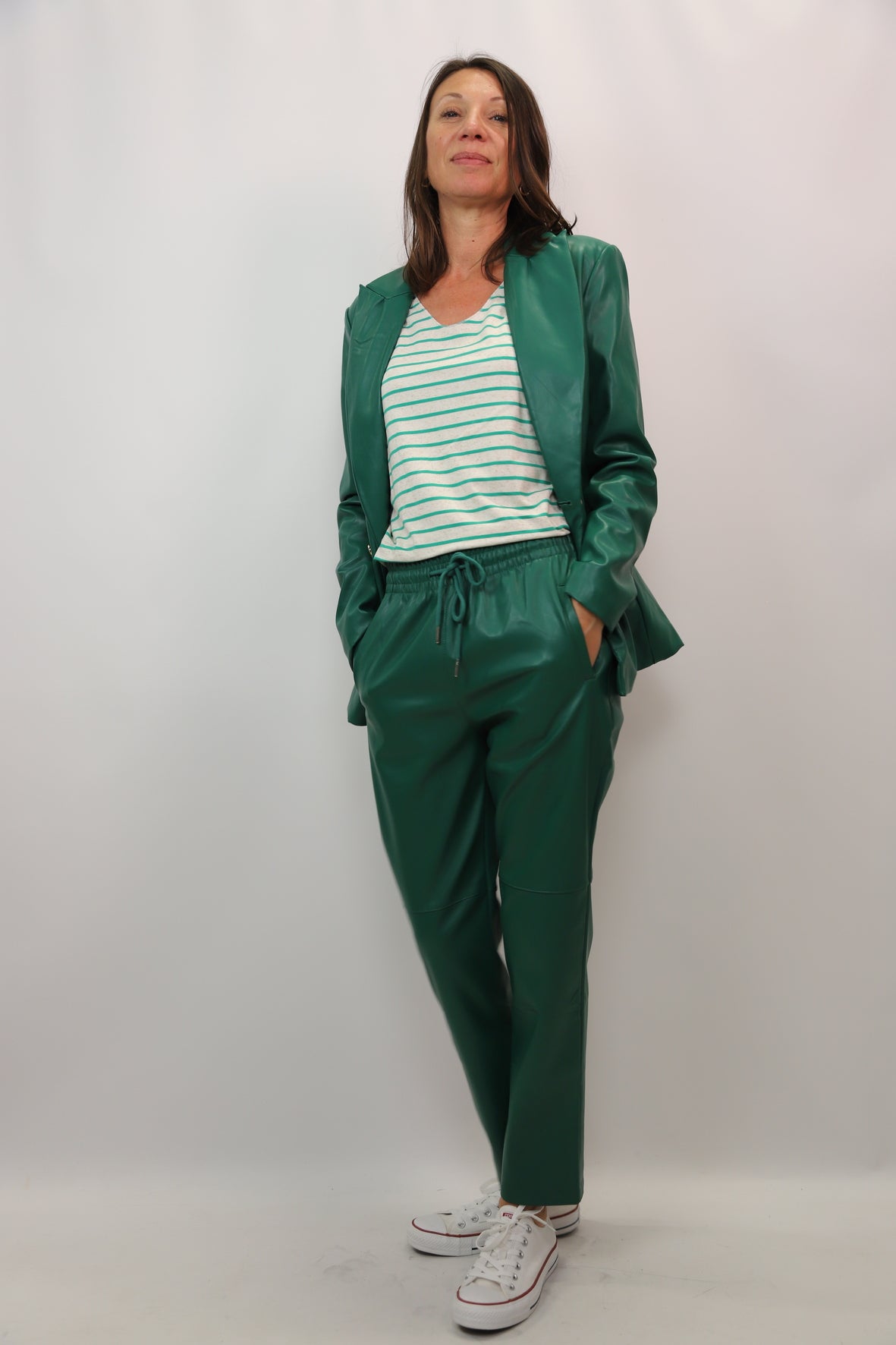 Pantalon simili cuir vert Orice Style Tailles 38 et 40