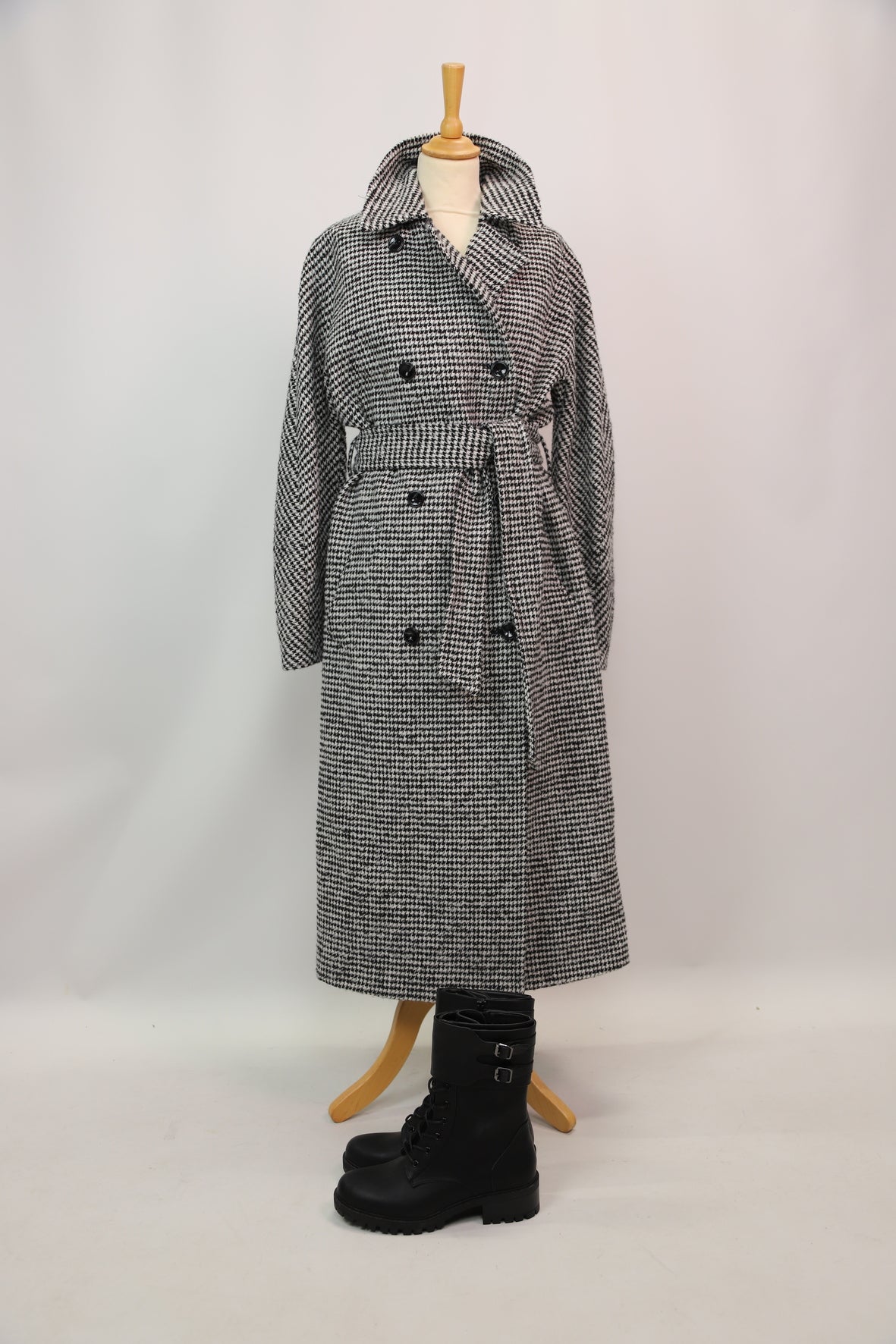 Manteau long à carreaux noir et blanc, Caroll, XL
